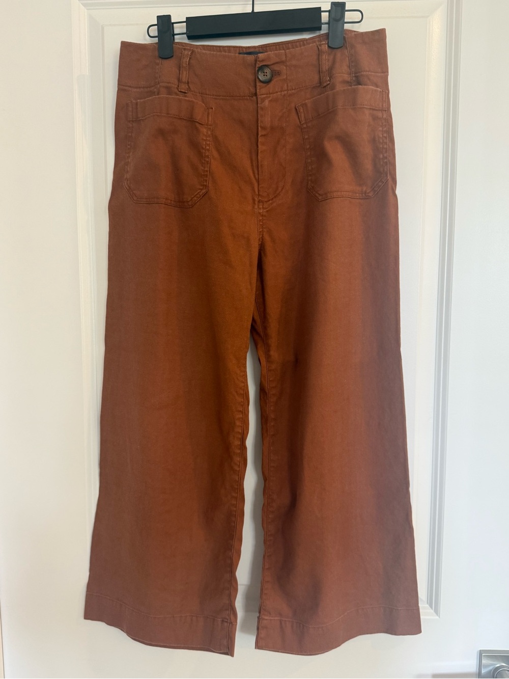 Maeve Colette Cropped Linen Blend Wide-Leg Pants in Rust Brown - Picture 2 of 11